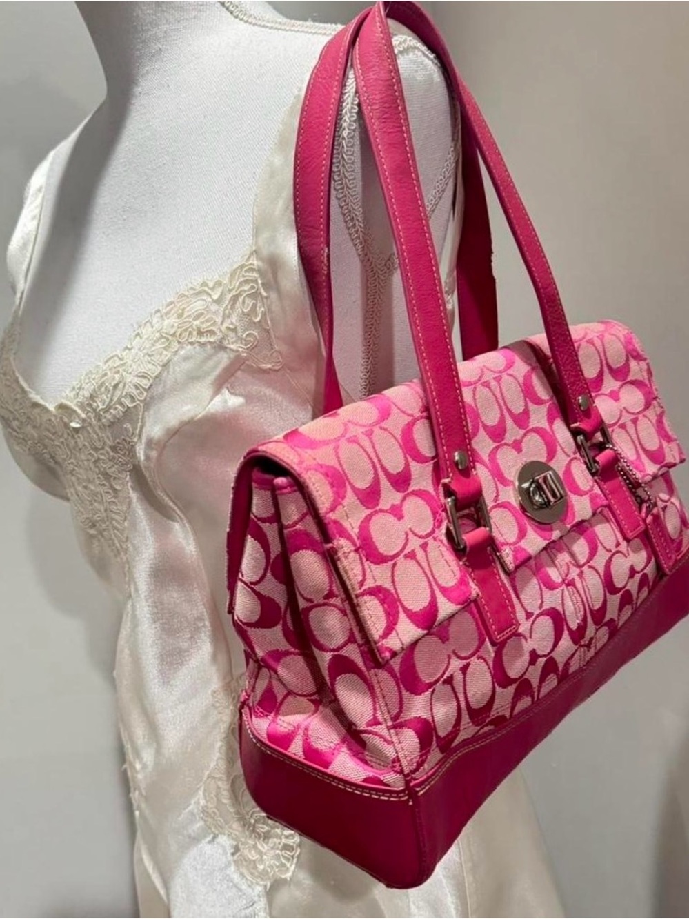 Coach Pink Signature Canvas Shoulder Bag